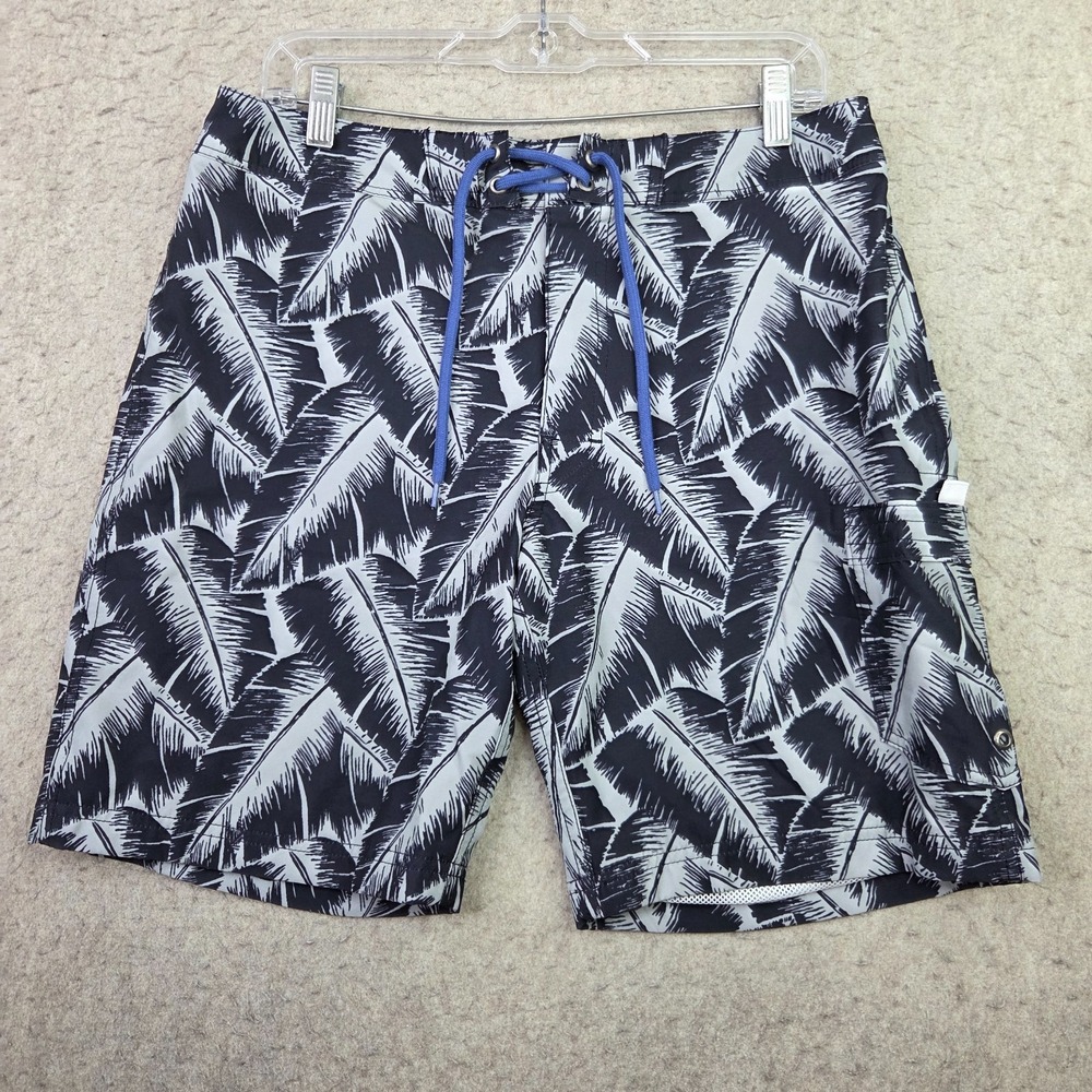 J by J.Crew Flex Swimwear Mens 31 Black Tropical Print Mesh Lined Swim Trunks
